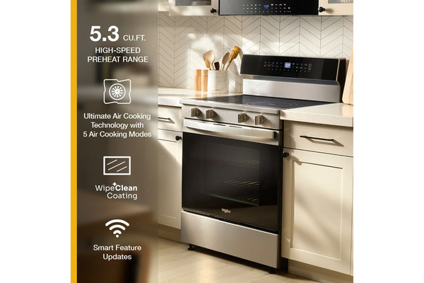 30-inch Electric Smart Range with Air Cooking Technology, No Preheat Air Fry, High Speed Preheat Oven, WipeClean™ Coating, and Steam/Self Clean #stainless