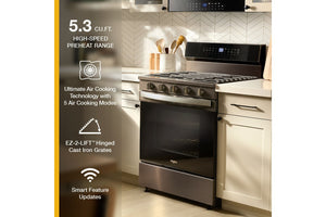 30-inch Smart Gas Range with Air Cooking Technology, No Preheat Air Fry, Steam/Self Clean and High Speed Preheat #blackstainless