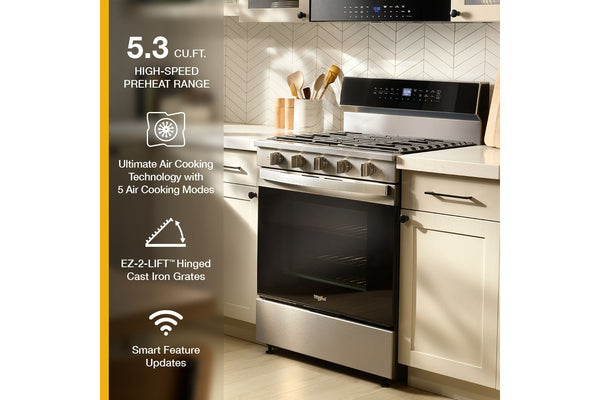 30-inch Smart Gas Range with Air Cooking Technology, No Preheat Air Fry, Steam/Self Clean and High Speed Preheat #stainless