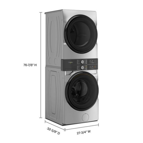 Whirlpool - Smart ENERGY STAR® Front Load Laundry Tower with UV Clean Technology & FreshFlowTM Vent System 4.5 cu. ft. Washer & 7.4 cu. ft. Gas Dryer #radiantsilver