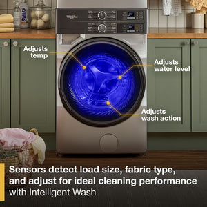Whirlpool - Smart ENERGY STAR® Front Load Laundry Tower with UV Clean Technology & FreshFlowTM Vent System 4.5 cu. ft. Washer & 7.4 cu. ft. Gas Dryer #radiantsilver