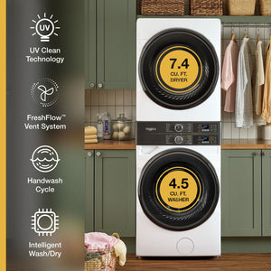 Whirlpool - Smart ENERGY STAR® Front Load Laundry Tower with UV Clean Technology & FreshFlowTM Vent System 4.5 cu. ft. Washer & 7.4 cu. ft. Gas Dryer #white