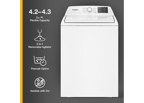 4.2 - 4.3 Cu. Ft. Whirlpool® Top Load Washer with 2-in-1 Removable Agitator