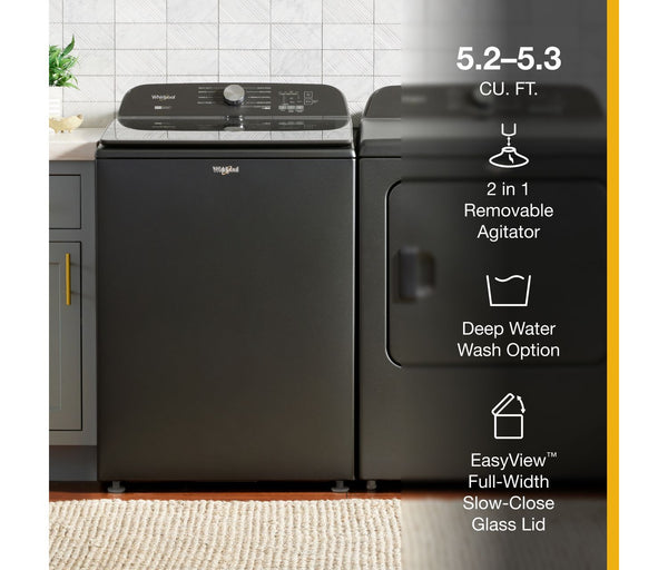5.2–5.3 Cu. Ft. Whirlpool® Top Load Washer with Removable Agitator #volcanoblack