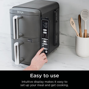 Ninja - Smart DoubleStack XL 2-Basket Air Fryer with Leave-in Thermometer, 10 QT, 6-in-1 Smart Cook System, Space Saving Design - Deep Gray