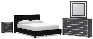 Zuraleus - Upholstered Bedroom Set #black #4pc.bed,dresser,mirror,nightstand #queen
