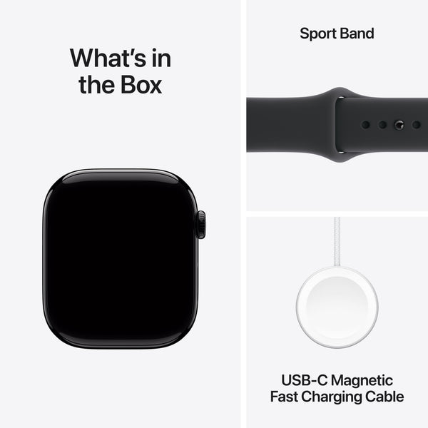 Apple Watch Series 11 (GPS+Cellular) 46mm Aluminum Case with Black Sport Band - S/M - Jet Black - (2025)