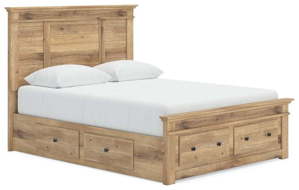 Makidern - Panel Storage Bed #lightbrown #queen #underbedstorageunitandstoragefootboard