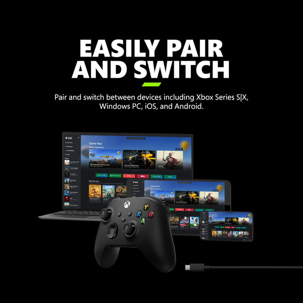 Microsoft - Xbox Wireless Controller + USB-C Cable for Xbox Series X, Xbox Series S, Xbox One, PCs, and Cloud-Enabled Devices - Carbon Black + USB-C