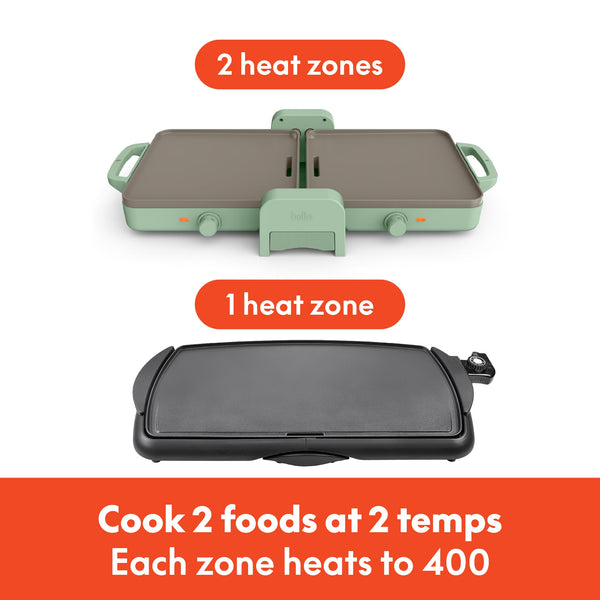 Bella - Fits-anywhere Kitchenware: 10" x 20" Fold & Store Dual Temp Electric Griddle - Seaglass