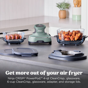 Ninja - Crispi 4-in-1 Portable Glass Air Fryer Cooking System with 2 Glass Containers, Crisper Plates & Storage Lids - Sage Green