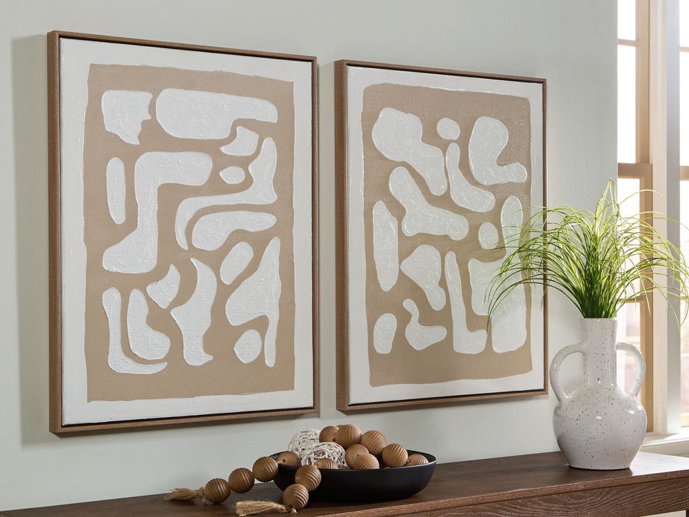 Waldett - Set de arte de pared (2 piezas) - Beige / Blanco