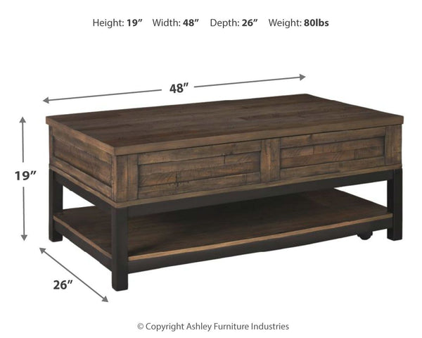 Johurst - MESA DE CENTRO CON TAPA ELEVABLE - Marrón grisáceo