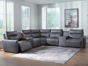 ModZ - Power Reclining Sectional #blue #7pc.powerrecliningsectionalwith2armlesschairsand2audioconsoles