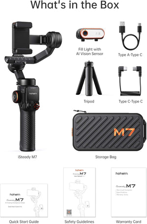 Hohem - iSteady M7 3-Axis Gimbal Stabilizer for Smartphone w/ AI Tracking, Remote Control, Extendable Pole, & Magnetic RGB Light - Black