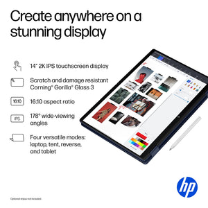 HP - OmniBook X Flip 2-in-1 - Copilot+ PC - 14" 2K Touch-Screen Laptop - Intel Core Ultra 5 226V - 16GB Memory - 512GB SSD - Atmospheric Blue