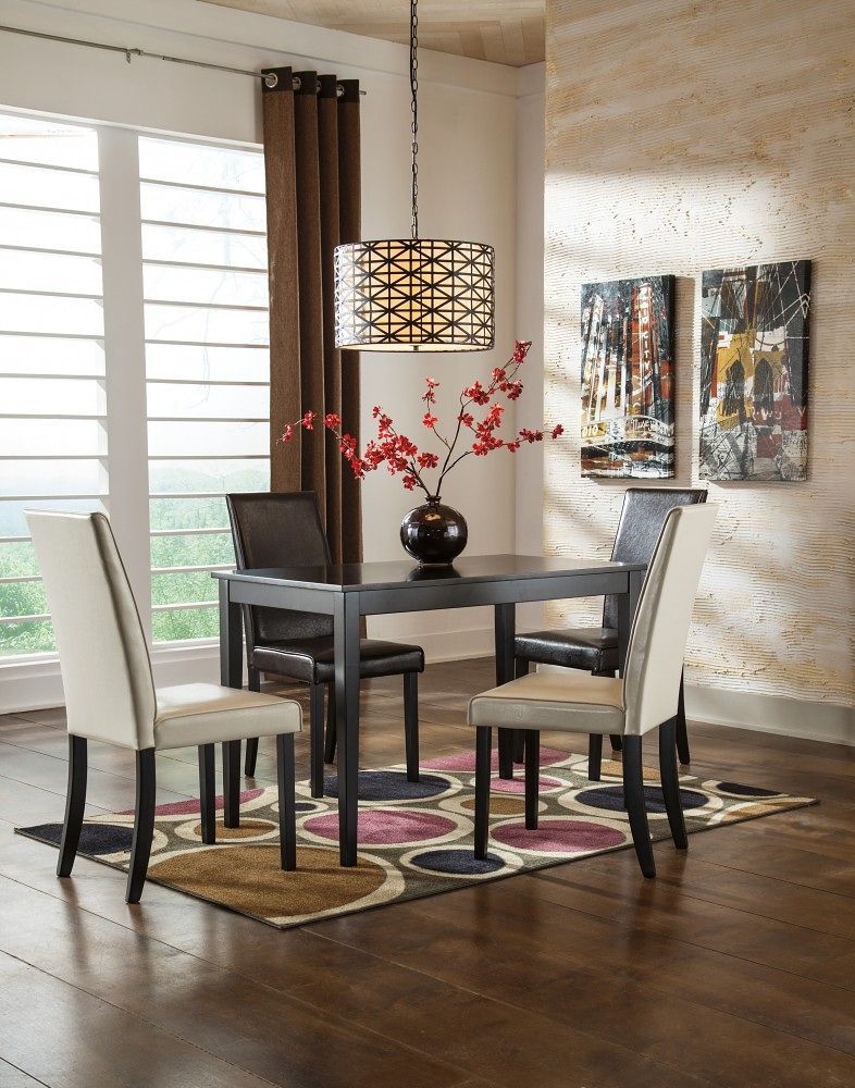 Kimonte - Dining Table Set #5pc.table,2ivorychairs,2brownchairs