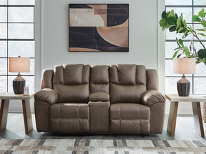 Lowilla - Sofá biplaza reclinable doble con consola - Driftwood