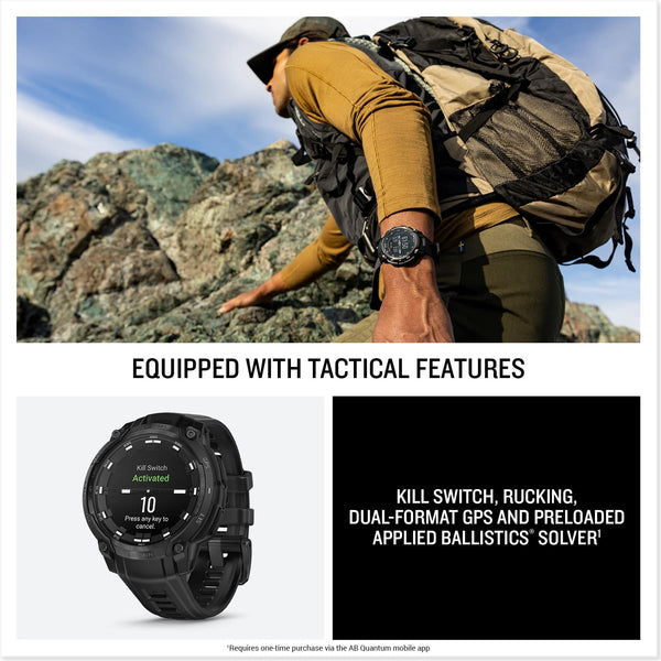 Garmin - Instinct Crossover AMOLED Tactical Edition GPS Smartwatch 47 mm Fiber-reinforced Polymer - Black with black silicone band - (2025)