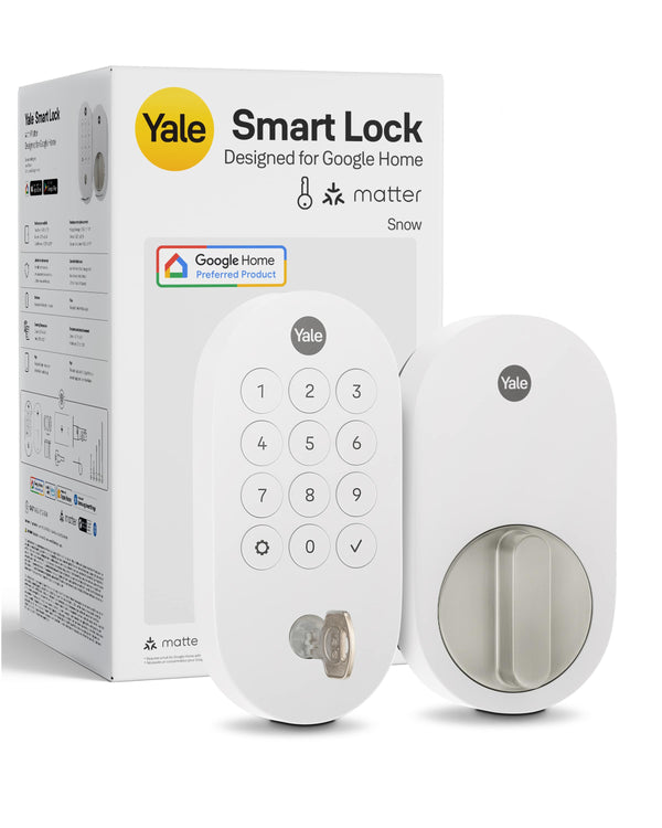 Yale - Smart Lock with Matter, Designed for Google Home; Electronic Deadbolt with Pushbutton Keypad - Snow
