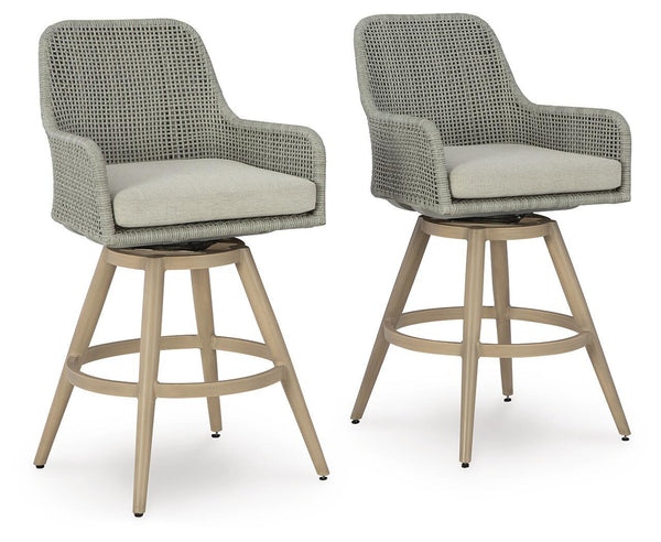 Seton Creek - Taburete de bar con cojín (juego de 2) - Beige / Gris