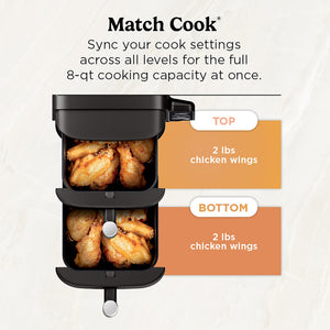 Ninja - DoubleStack 8 QT, 6-in-1, 2-Basket Air Fryer, Space Saving Design - Black