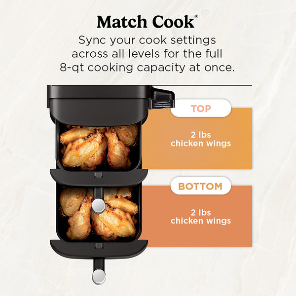 Ninja - DoubleStack 8 QT, 6-in-1, 2-Basket Air Fryer, Space Saving Design - Black