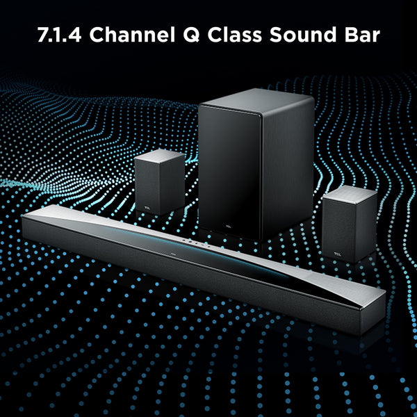 TCL - Q85H Q Class 7.1.4 Channel Sound Bar with Dolby Atmos, Wireless Subwoofer, and Wireless Surround Speakers - Black