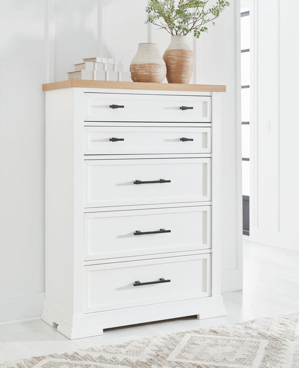 Ashbryn - Five Drawer Chest - White / Natural