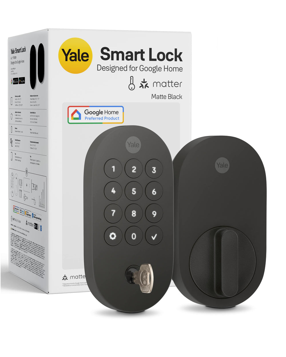 Yale - Smart Lock with Matter, Designed for Google Home; Electronic Deadbolt with Pushbutton Keypad - Matte Black