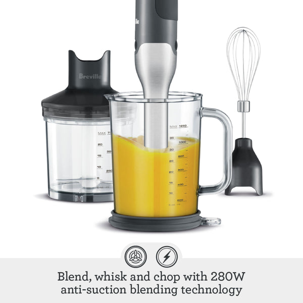 Breville - Control Grip Immersion Blender, 280W with 15 speed settings - Brushed Stainless Steel