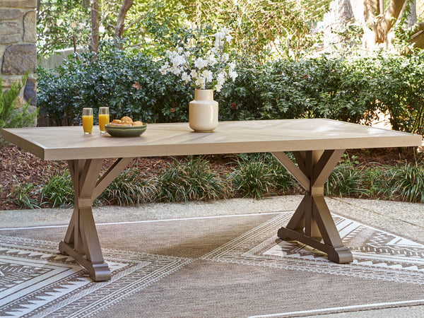 Laguna Heights - Mesa de comedor rectangular con opción para sombrilla - Beige