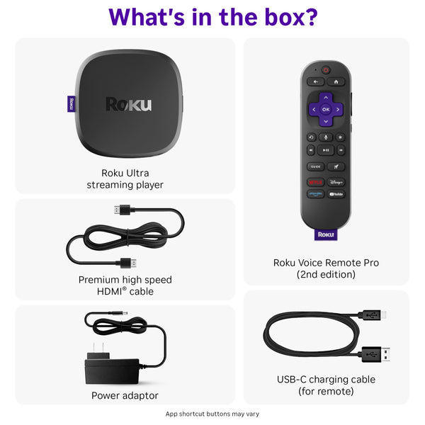 Roku - Ultra | 4K/HDR10+/Dolby Vision & Atmos Streaming Device with Rechargeable Backlit Voice Remote Pro - Free & Live TV - Black