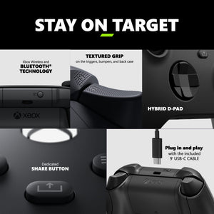 Microsoft - Xbox Wireless Controller + USB-C Cable for Xbox Series X, Xbox Series S, Xbox One, PCs, and Cloud-Enabled Devices - Carbon Black + USB-C