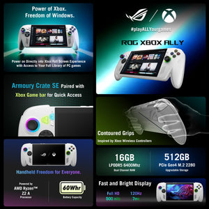 ROG Xbox Ally 7" FHD 120Hz Gaming Handheld, 3-Month Xbox Game Pass Premium, AMD Ryzen Z2 A, 16GB RAM, 512GB SSD
