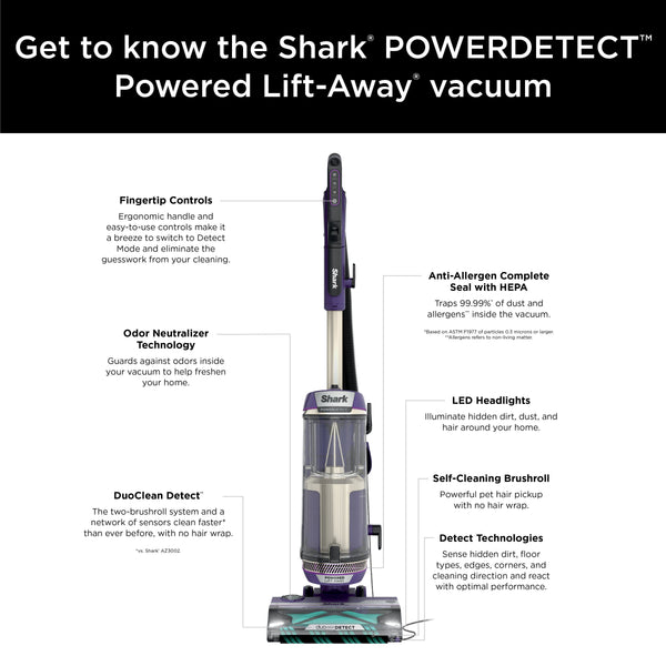Shark - PowerDetect Upright Vacuum with DuoClean Detect Technology, Self-Cleaning Brushroll, and XL Dustcup - Eggplant