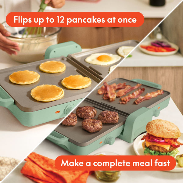 Bella - Fits-anywhere Kitchenware: 10" x 20" Fold & Store Dual Temp Electric Griddle - Seaglass