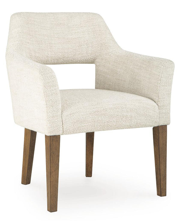 Marxmore - Silla de comedor tapizada con brazos (Set de 2) - Beige / Marrón