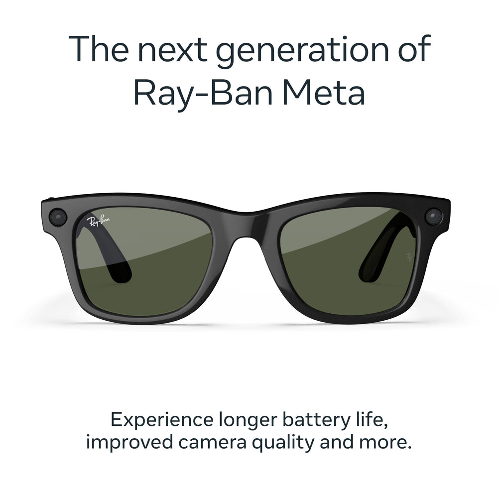 Ray-Ban Meta - Wayfarer Large (Gen 2) glasses with Meta AI, Audio, Photo, Video Compatibility - Green lenses - Shiny Black