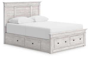 Makidern - Panel Storage Bed #white #queen #2underbedstorageunitsandstoragefootboard