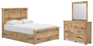 Makidern - Storage Bedroom Set #lightbrown #3pc.bedwith1underbedstorageunit,dresser,mirror #queen
