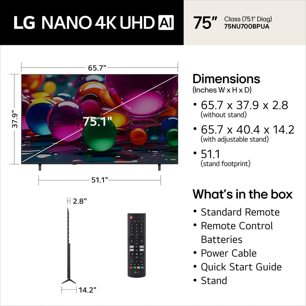 LG - 75” Class NU700B Series LED Nano AI 4K UHD Smart webOS TV (2026)