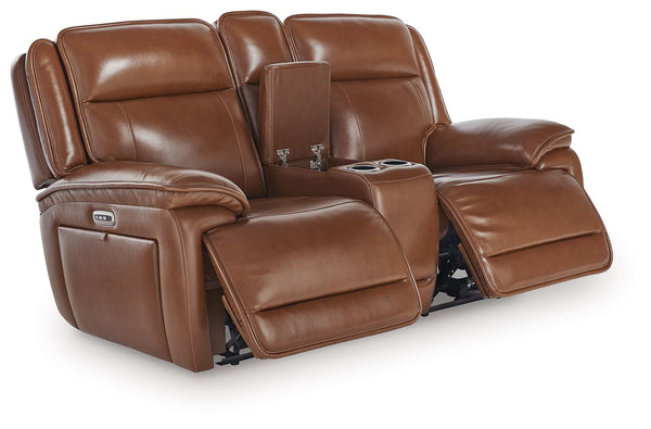 Sofá biplaza reclinable eléctrico Healy Pier con consola y reposacabezas ajustable - Chocolate