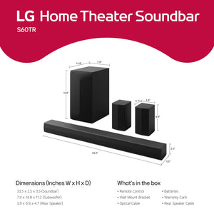 LG - 5.1-Channel S60TR Home Theater Soundbar with Wireless Subwoofer and Rear Speakers, Dolby Audio - Black