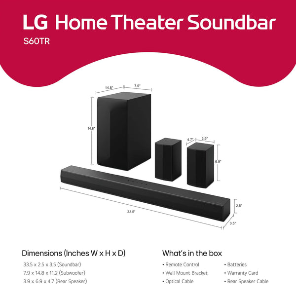 LG - 5.1-Channel S60TR Home Theater Soundbar with Wireless Subwoofer and Rear Speakers, Dolby Audio - Black