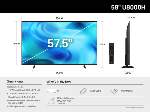 Samsung - 58” Class U8000H Series Crystal UHD 4K Smart Tizen TV (2026)