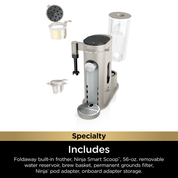 Ninja - Pods & Grounds Specialty Single-Serve Iced Coffee Maker, K-Cup Pod Compatible with Foldaway Milk Frother - Stone