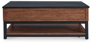 Kallari - Mesa de centro con tablero elevable - Marrón cálido / Negro