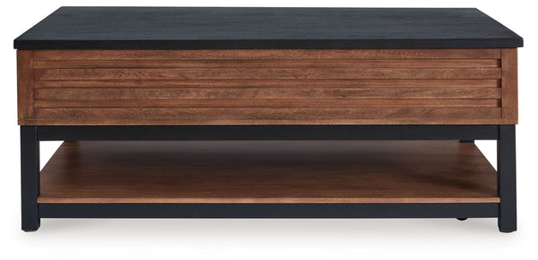 Kallari - Mesa de centro con tablero elevable - Marrón cálido / Negro