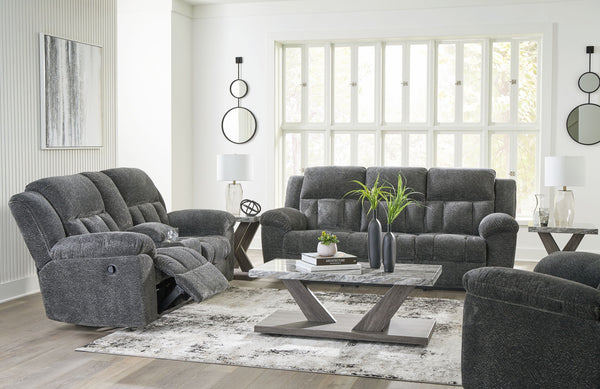 Frohn - Reclining Living Room Set #darkgray #3pc.recliningsofa,recliningloveseatwithconsole,rockerrecliner